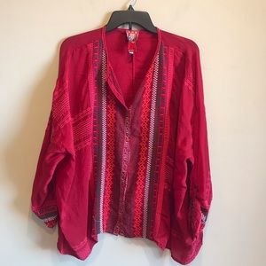 Johnny Was Red Embroidered Blouse XXL
